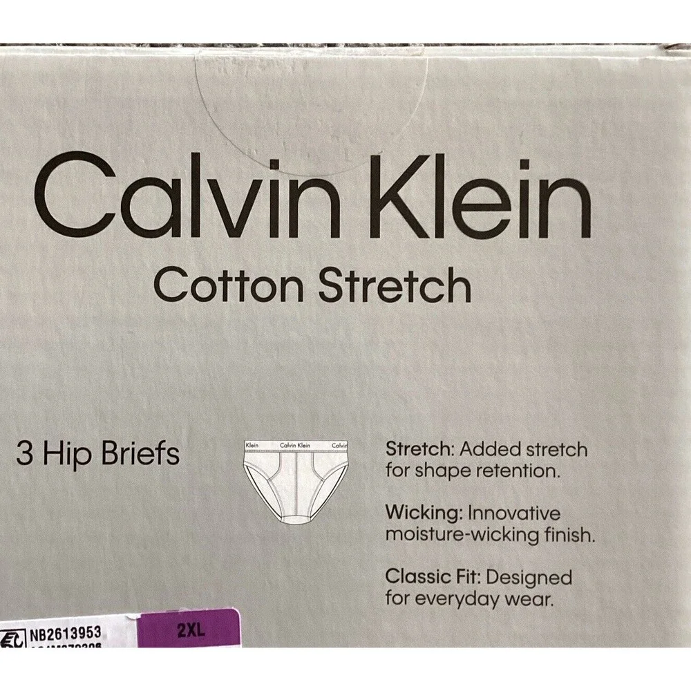 Calvin Klein Mens 3 Pack Cotton Stretch Hip Brief Classic Fit Gray/Burgundy XXL
